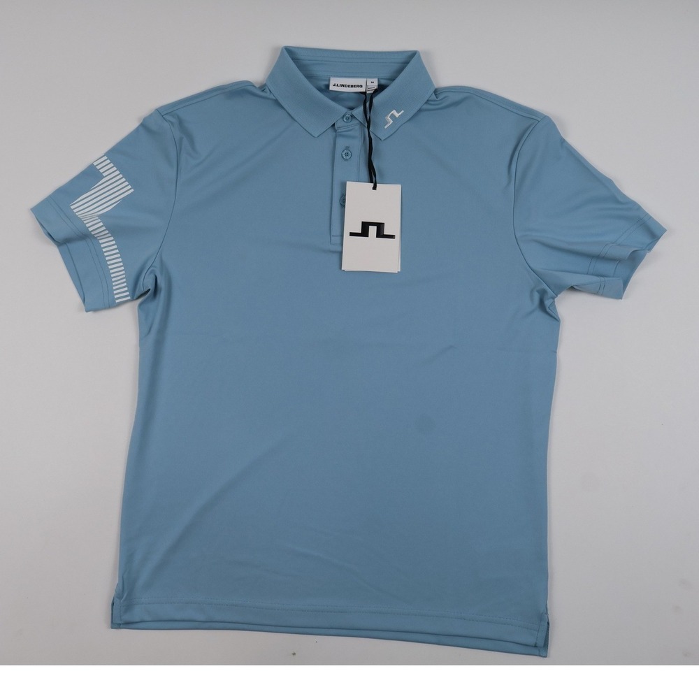 J.Lindeberg Golf Polo Shirt Tour Tech Blue Solid Medium NWT
